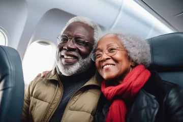 Photo sur Plexiglas Ancien avion Happy senior couple sitting on commercial plane
