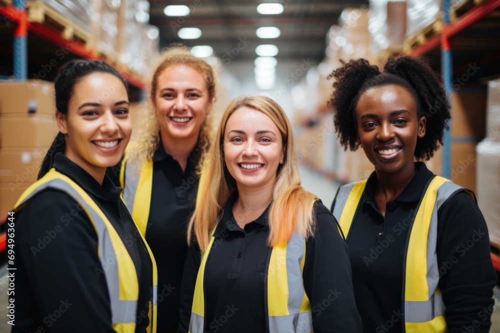 Poster portrait of a diverse group of female warehouse workers - Posters