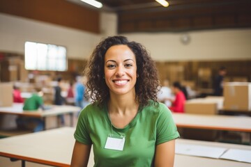 Portrait of a smiling woman volunteer in workshop