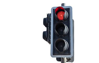 Red traffic light isolated on white transparent, stop sign PNG