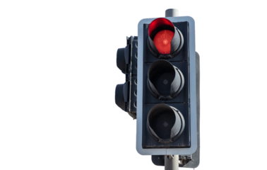 Red traffic light isolated on white transparent, stop sign PNG