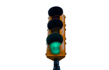 Green traffic light isolated on white transparent, go sign PNG