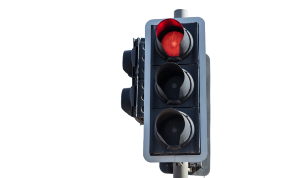Red traffic light isolated on white transparent, stop sign PNG