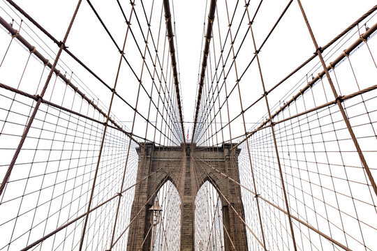 Fototapeta Brooklyn Bridge isolated on white transparent, New York city, Manhattan. PNG