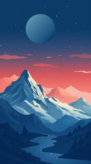 mountain peak landscape, minimal flat illustration created with Generative Ai