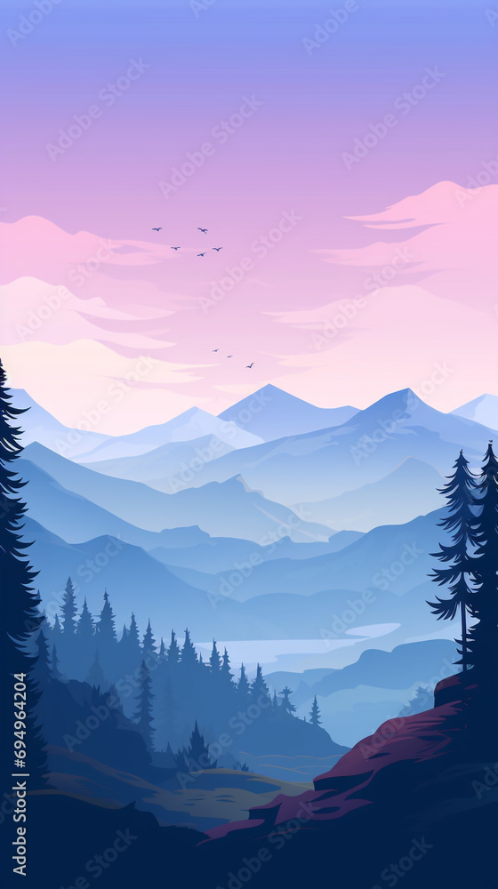 Wall mural mountain peak landscape, minimal flat illustration created with generative ai