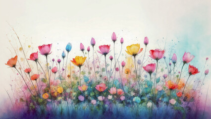 Obraz premium Decorative background with wildflowers, watercolor painting