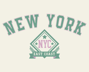 New York City vector artwork in varsity vintage style, perfect for t-shirts and sweatshirts.