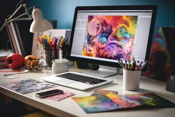 Step into the world of branding as this captivating photo showcases a Web Designer immersed in the creation of brand assets. From sketching ideas to using design software