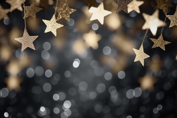 Shiny golden stars in a Christmas and New Year atmosphere on a bokeh background
