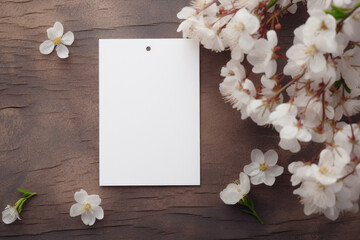 Layout of a white card with spring flowers