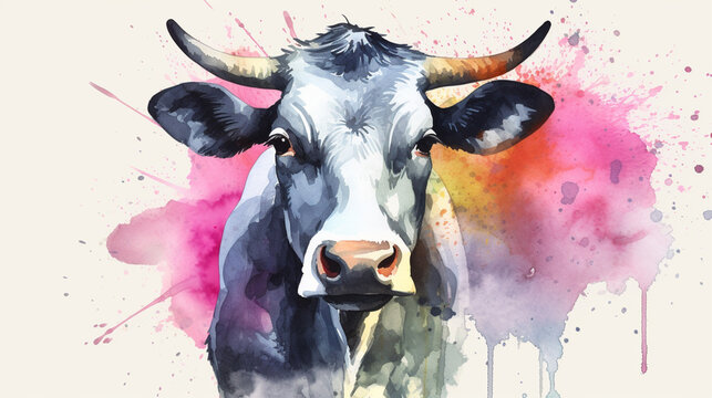 cow watercolor graphics. cow animal illustration. Generative AI