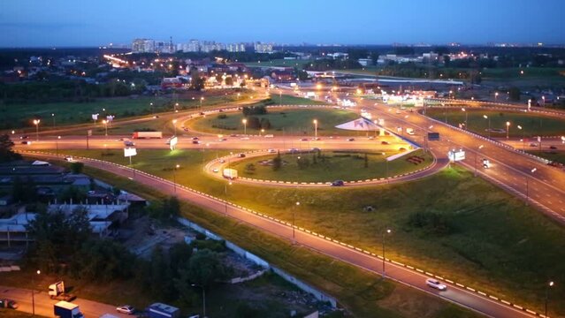 Cars at Schelkovskaya interchange MKAD at night in Moscow