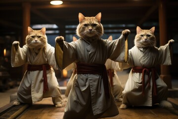 Cat of a master of sports, master of martial arts, cat of a karateka, Buddhist in a monastery, warrior, brawler, hyperbolic kungfu fighting kitten - obrazy, fototapety, plakaty