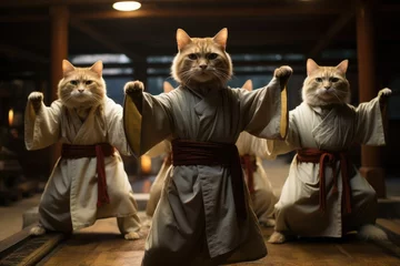 Tuinposter Cat of a master of sports, master of martial arts, cat of a karateka, Buddhist in a monastery, warrior, brawler, hyperbolic kungfu fighting kitten © Gizmo