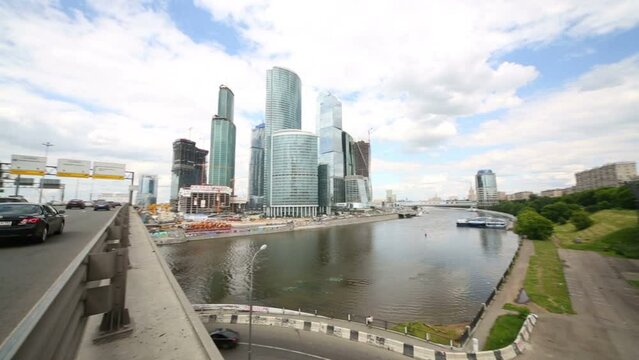 Dorogomilovskiy bridge and skyscrapers of business complex