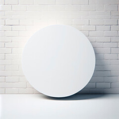 A white circle on a brick wall with a white background mockup. ai generative
