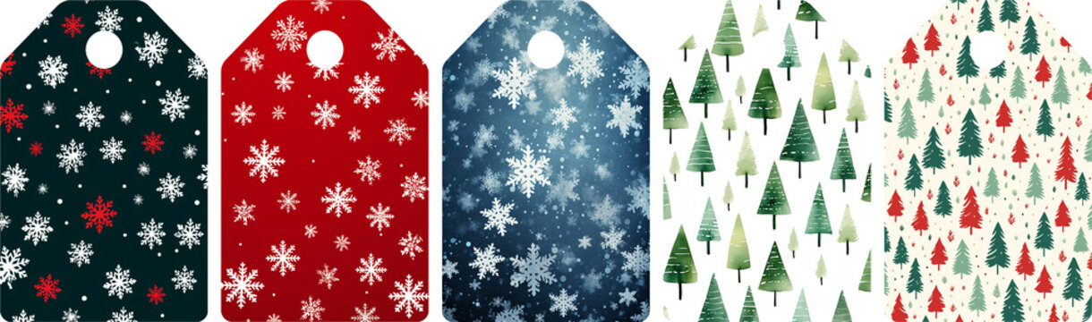 Set of Christmas tags on a transparent background