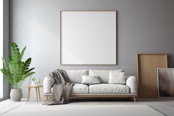 Empty poster for presentation on the gray wall, Livingroom design with home decoration