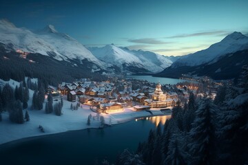 Fototapeta na wymiar Fairy tale view of Saint Moritz on a snowy winter