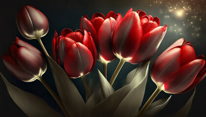 Piękne czerwone Tulipany. dekoracja. Generative AI - obrazy, fototapety, plakaty