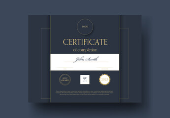 Navy Blue and Vertical Elevated Gold Premium Certificate of Completion Template