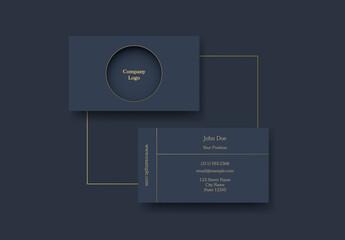 Navy Blue Gold Circle High End Minimalist Business Card