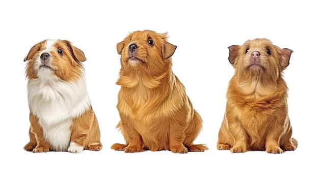 group of dogs sitting isolated on transparent background cutout