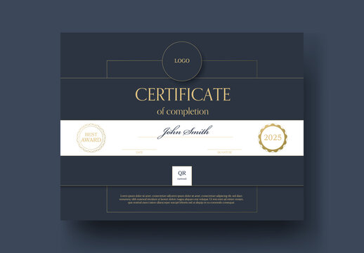 Navy Blue and Gold Premium Certificate of Completion Template