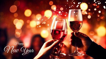New year 2024 concept banner with people toasting - ai generative