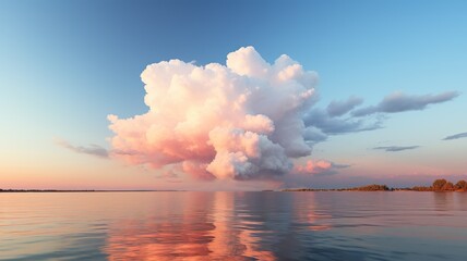 Cloud hovering over a tranquil sea at dusk.