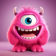Cheerful Pink Furry Monster with a Big Smile Illustration, Perfect for Children's Books and Animated Content