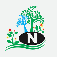 modern and professional 'N' letter logo with tree design for company, brand and more others business
