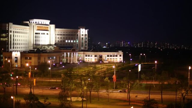 Evening view of new building of Moscow State University 