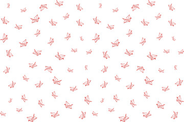 Illustration abstract red line of origami bird on white background.