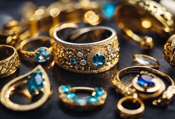 Obraz na płótnie Canvas Variety of exquisite jewelry containing jewelry gold diamond gemstones