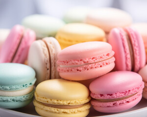 Obraz premium Elegant Array of Pastel-Colored French Macarons, the Epitome of Luxurious and Delicate Patisserie