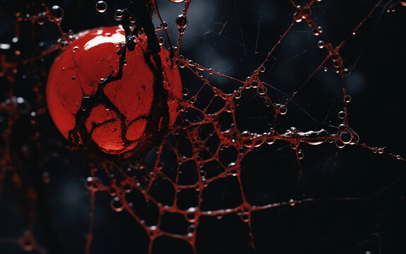 Dark Blood-Red and Black Scary Theme Spider Egg Sac Background Decoration