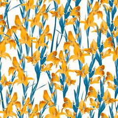 Orange and blue lilies on a white background