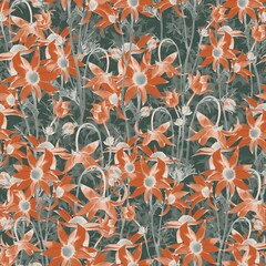 Orange flowers on a olive  background