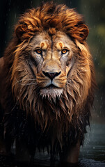 leão majestoso molhado 