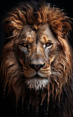Obraz premium leão majestoso molhado 