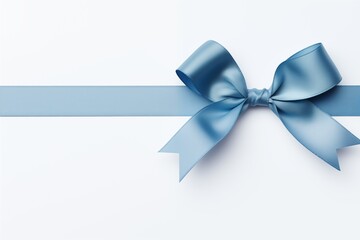 Blue ribbon with a bow, on the white background.