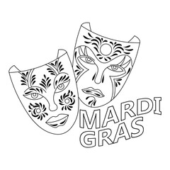Carnival masks, Carnival, Mardi Gras, sketch, line art. Illustration for coloring, vector