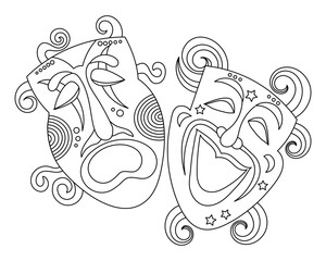 Carnival masks, Carnival, Mardi Gras, sketch, line art. Illustration for coloring, vector