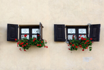 Small windows with red flowers