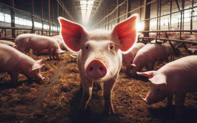 Pig farms, large-scale livestock production, pigs in pens, meat industry - obrazy, fototapety, plakaty