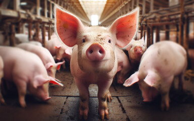 Pig farms, large-scale livestock production, pigs in pens, meat industry - obrazy, fototapety, plakaty