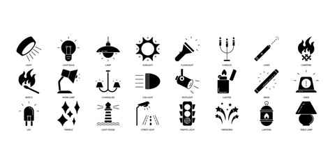 Light icons set. Set of editable stroke icons.Vector set of Light
