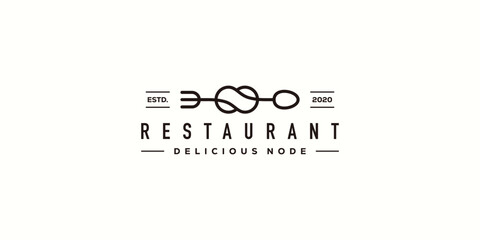 Creative Restaurant Logo Design. Spoon and Fork Infinity Concept with Outline Lineart Hipster. Delicious Icon Symbol Logo Design Template. - obrazy, fototapety, plakaty